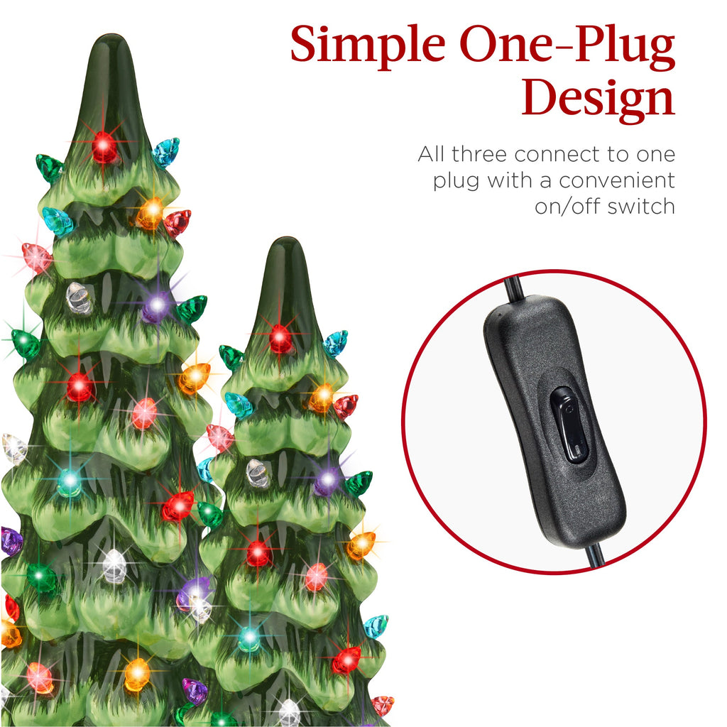 Set of 3 XL Pre-Lit Ceramic Tabletop Christmas Trees