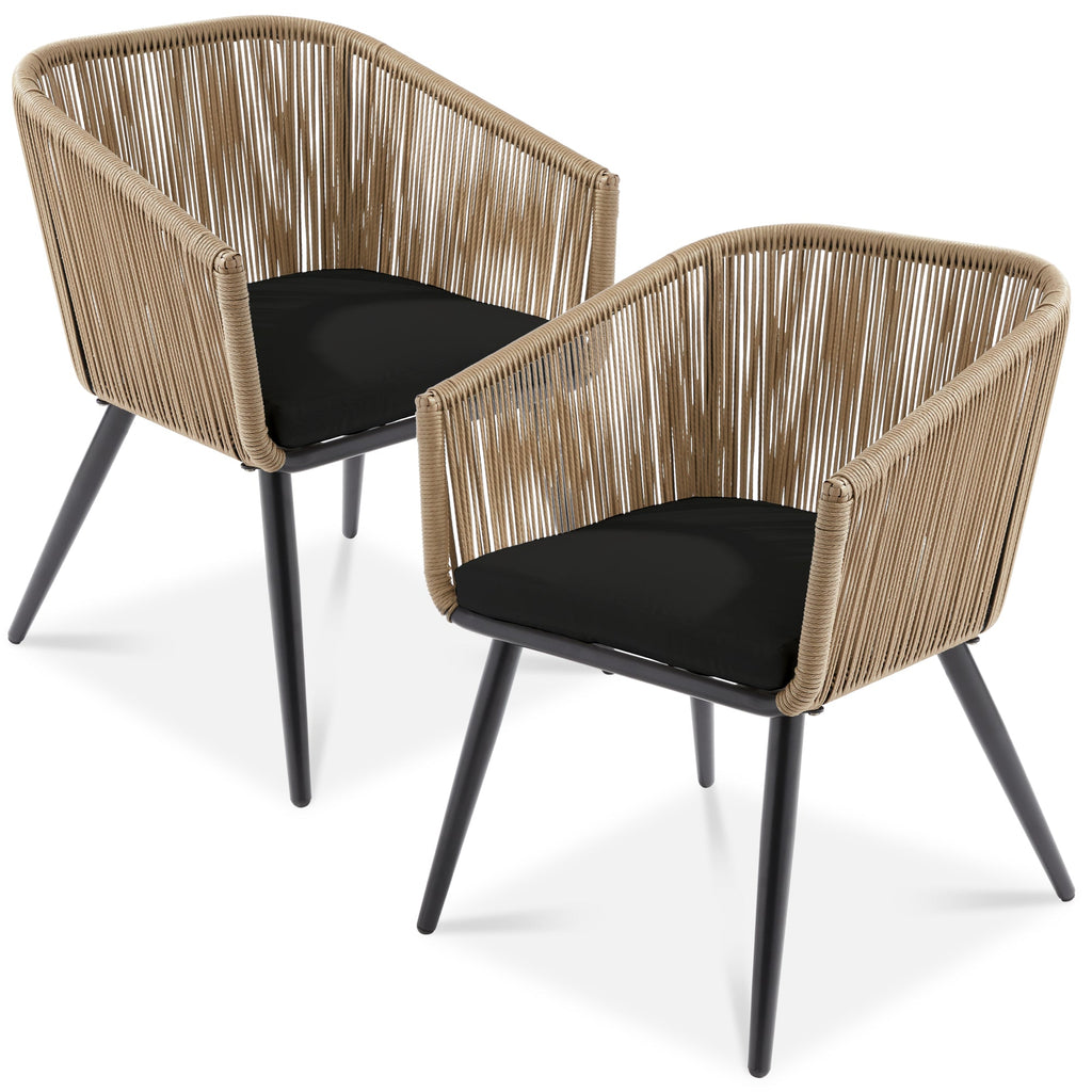 Set of 2 Outdoor Woven Wicker Patio Dining Chairs 250lb Capacity
