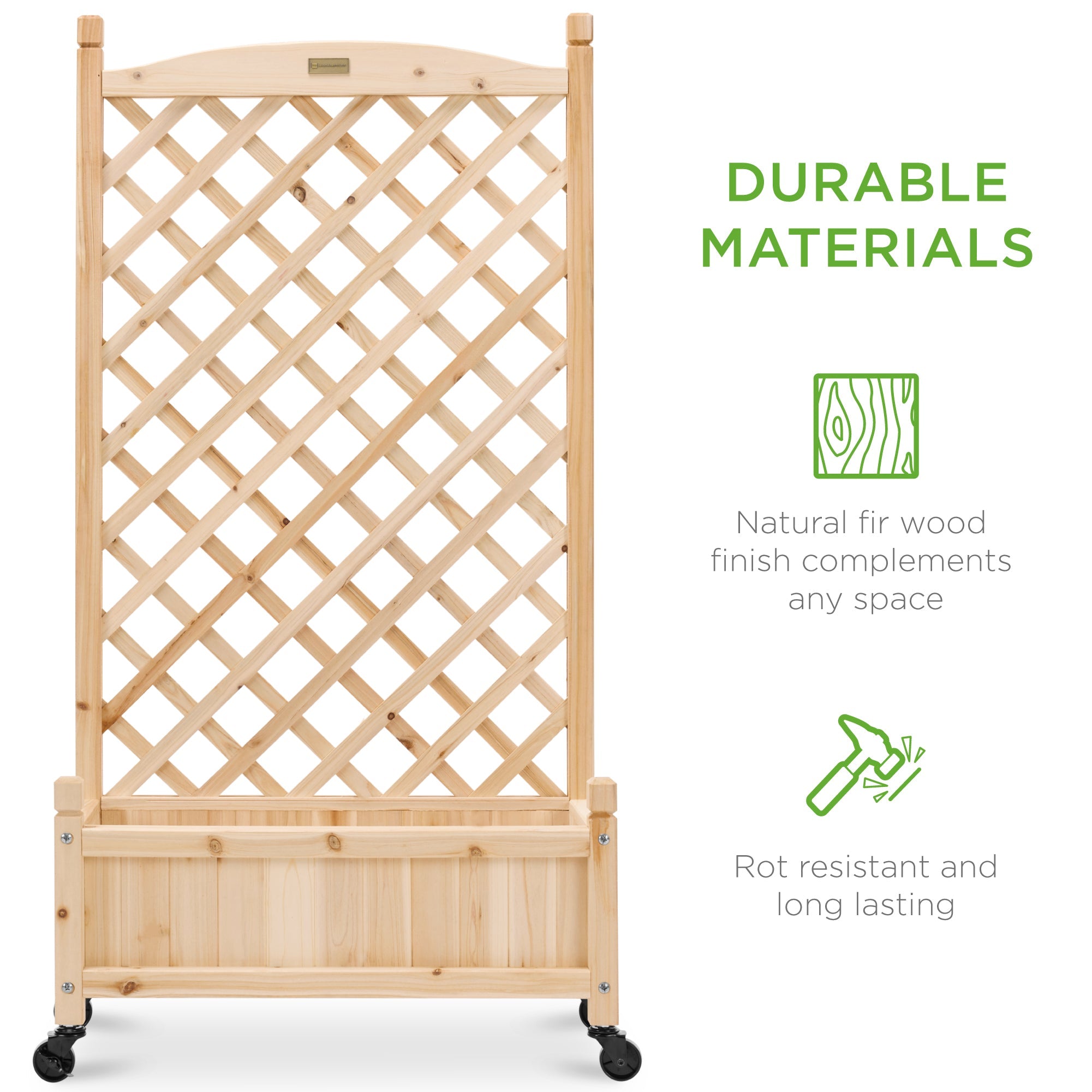 Set of 2 Wood Planter Box & Lattice Trellis w/ Optional Wheels - 48in