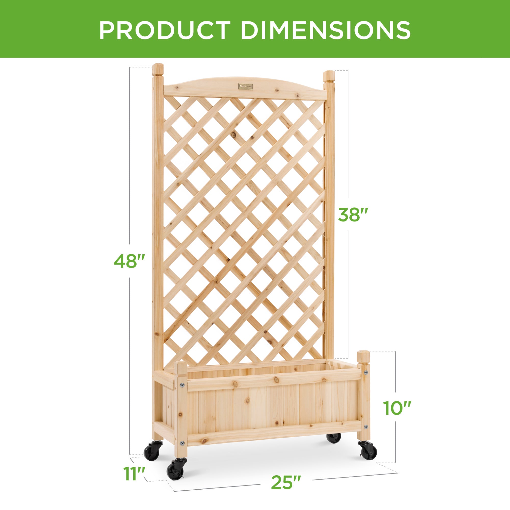 Set of 2 Wood Planter Box & Lattice Trellis w/ Optional Wheels - 48in