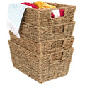Set of 4 Seagrass Storage Tote Baskets Laundry Organizer w/ Insert Handles