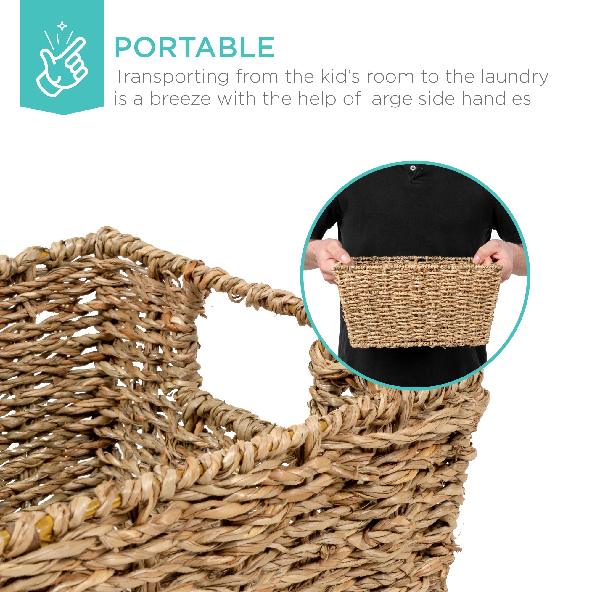 Set of 4 Seagrass Storage Tote Baskets Laundry Organizer w/ Insert Handles