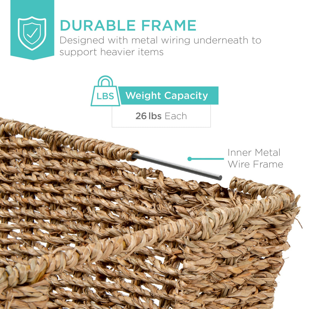Set of 4 Seagrass Storage Tote Baskets Laundry Organizer w/ Insert Handles