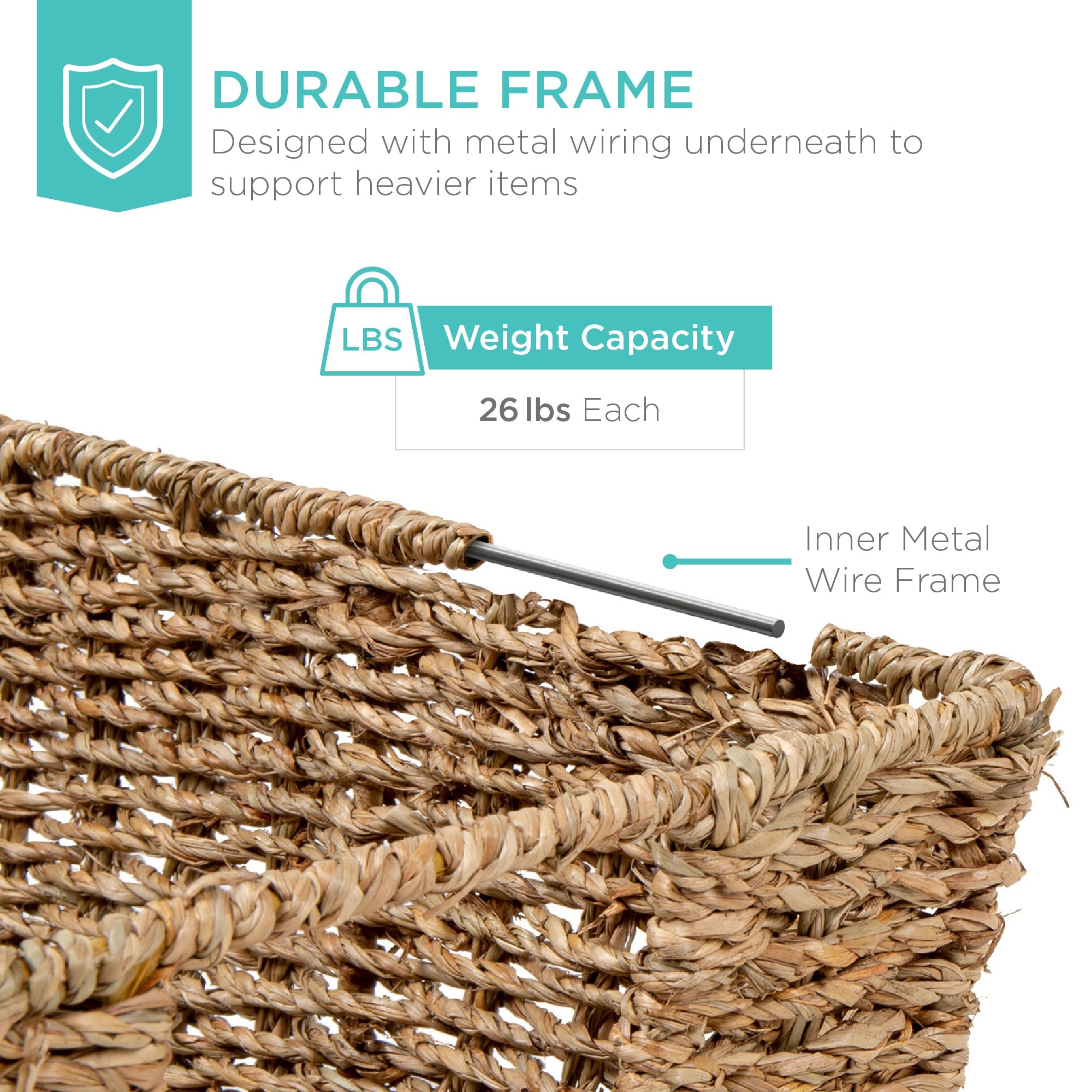 Set of 4 Seagrass Storage Tote Baskets Laundry Organizer w/ Insert Handles