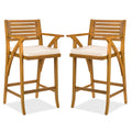 Set of 2 Outdoor Acacia Wood Bar Stools Chairs w/ Weather-Resistant Cushions