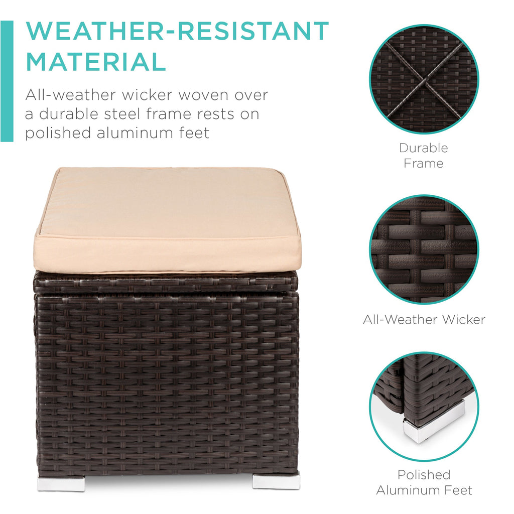 Set of 2 Wicker Ottomans Multipurpose w/ Removable Cushions Steel Frame
