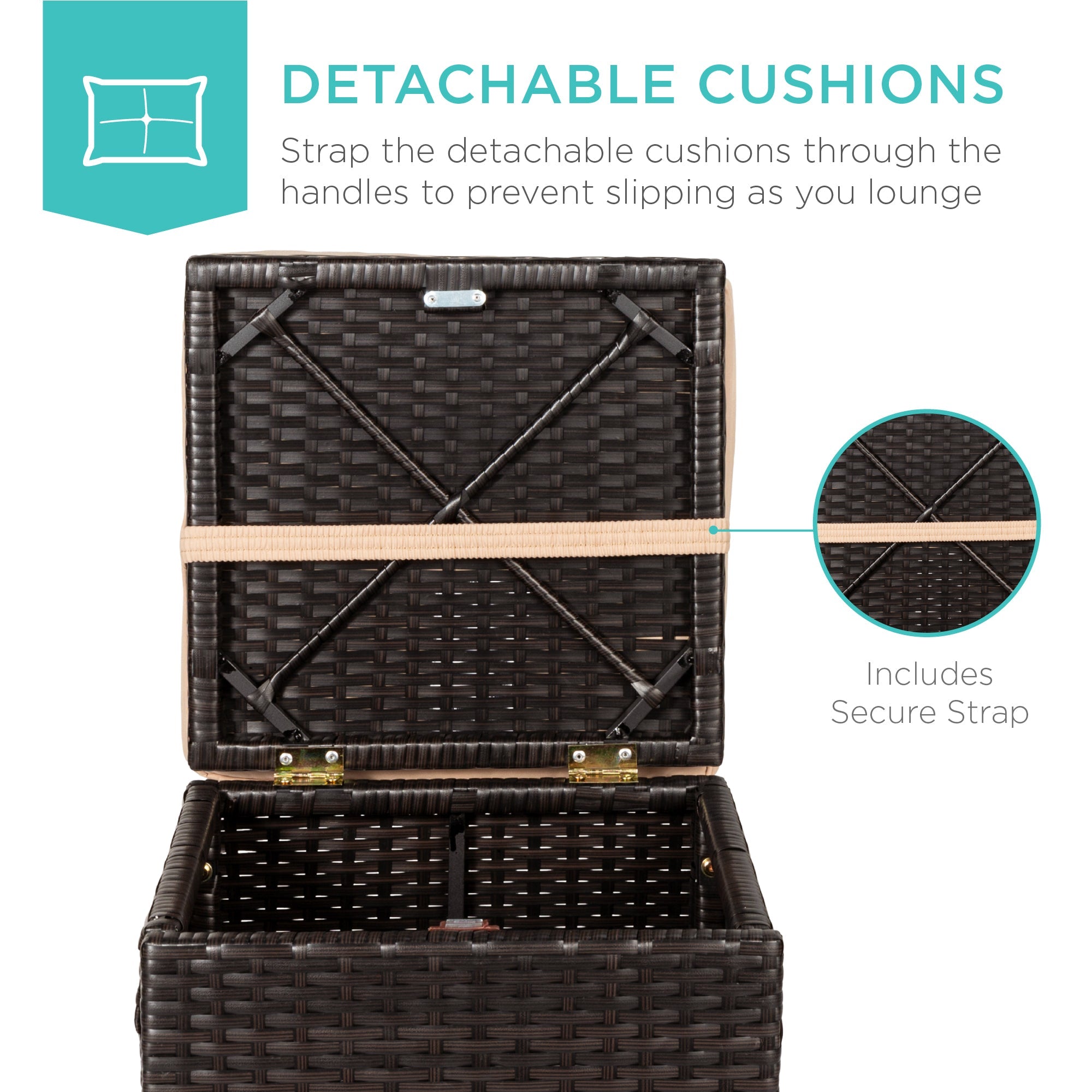 Set of 2 Wicker Ottomans Multipurpose w/ Removable Cushions Steel Frame
