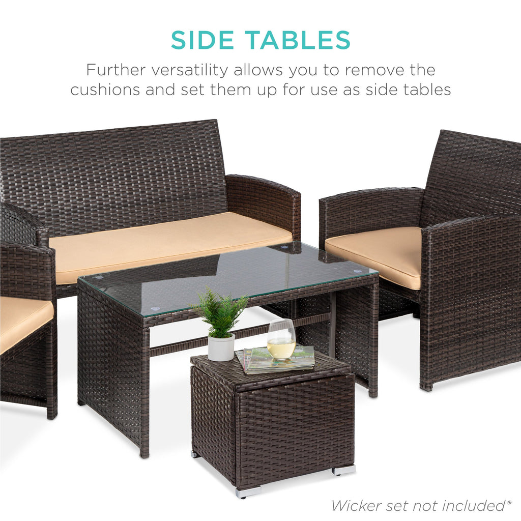 Set of 2 Wicker Ottomans Multipurpose w/ Removable Cushions Steel Frame