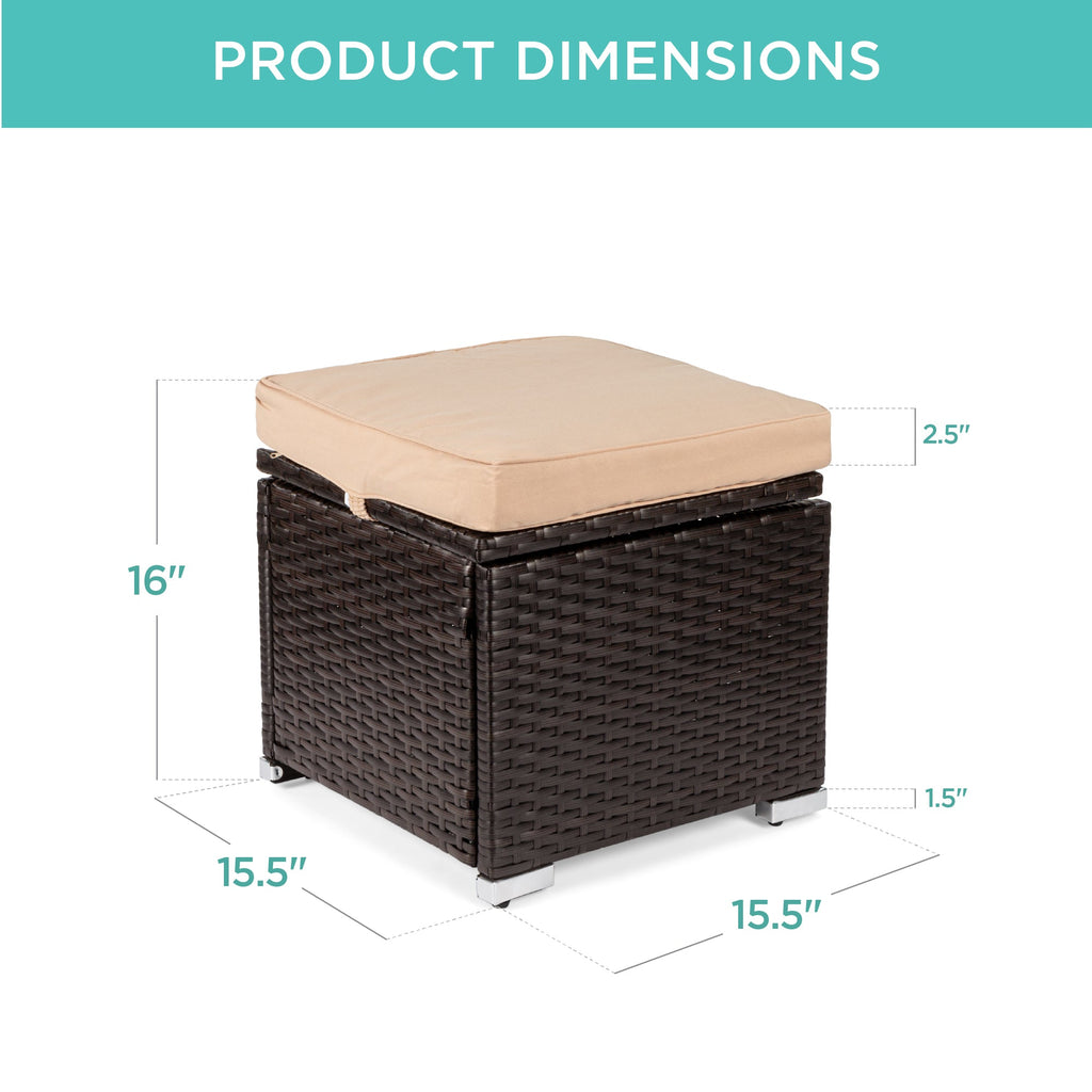 Set of 2 Wicker Ottomans Multipurpose w/ Removable Cushions Steel Frame