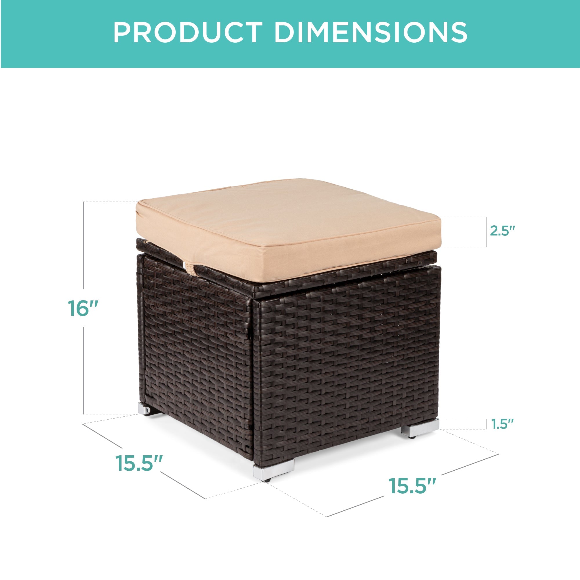 Set of 2 Wicker Ottomans Multipurpose w/ Removable Cushions Steel Frame