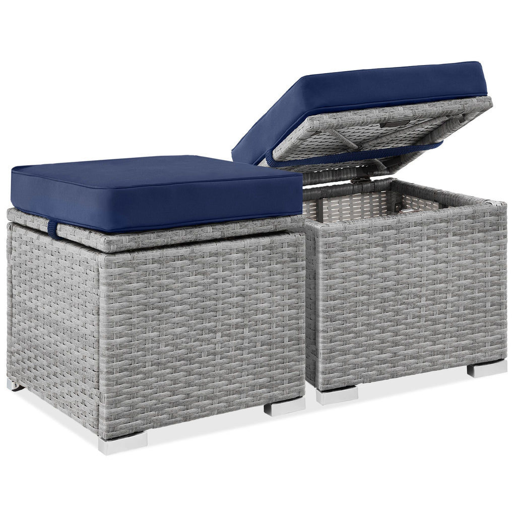 Set of 2 Wicker Ottomans Multipurpose w/ Removable Cushions Steel Frame