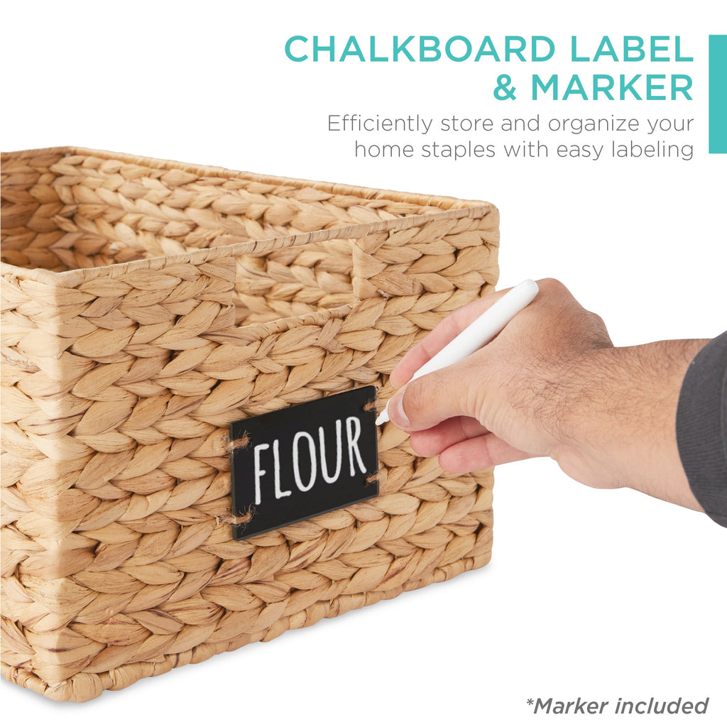 Set of 2 Water Hyacinth Pantry Baskets w/ Chalkboard Marker - 16in