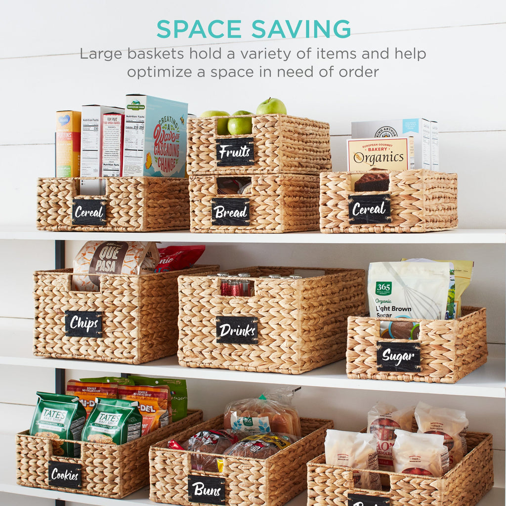 Set of 2 Water Hyacinth Pantry Baskets w/ Chalkboard Marker - 16in