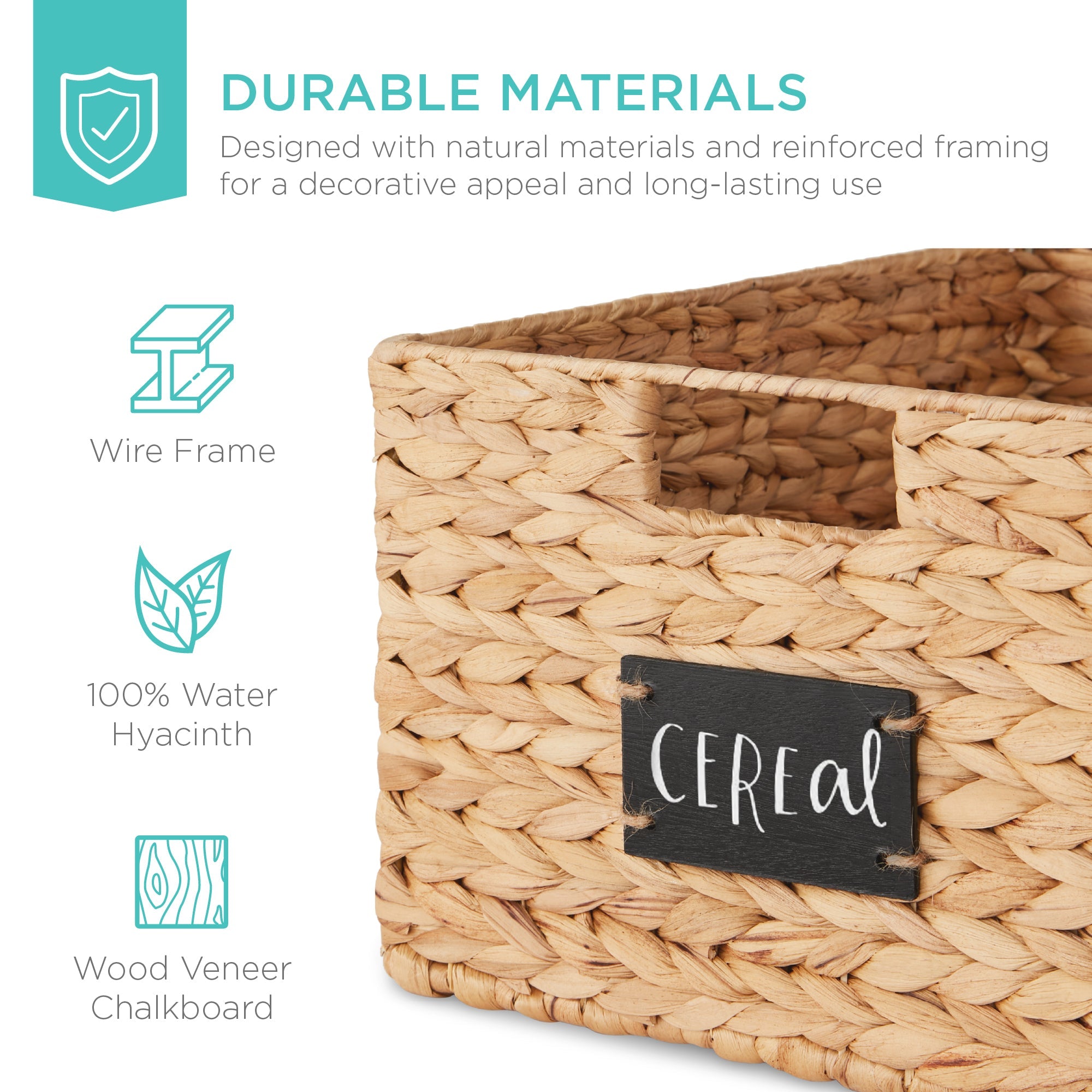 Set of 2 Water Hyacinth Pantry Baskets w/ Chalkboard Marker - 16in