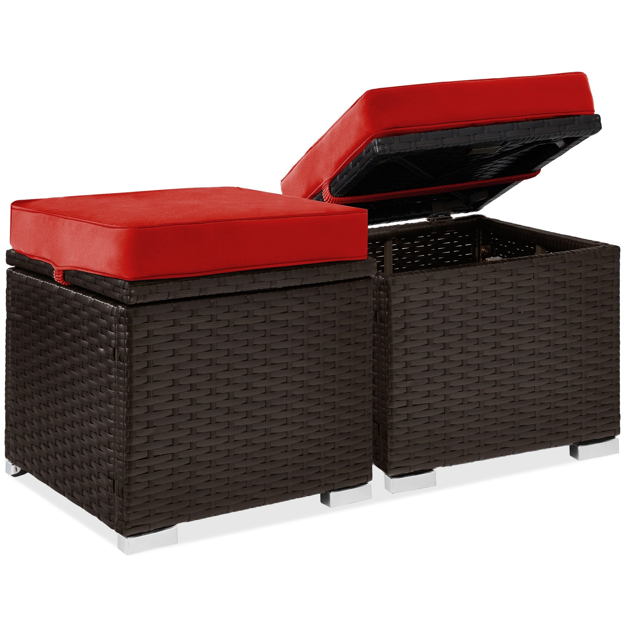 Set of 2 Wicker Ottomans Multipurpose w/ Removable Cushions Steel Frame