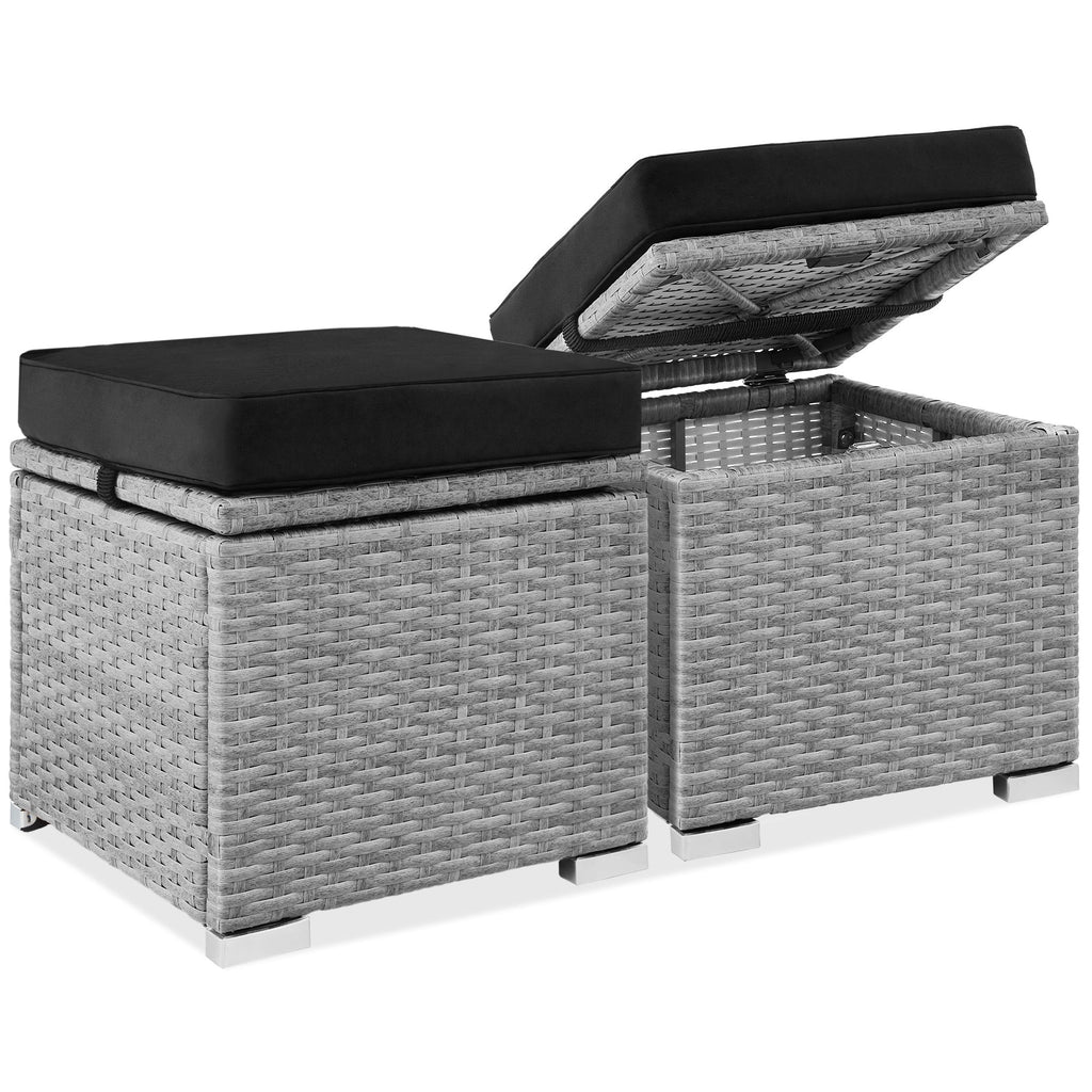 Set of 2 Wicker Ottomans Multipurpose w/ Removable Cushions Steel Frame