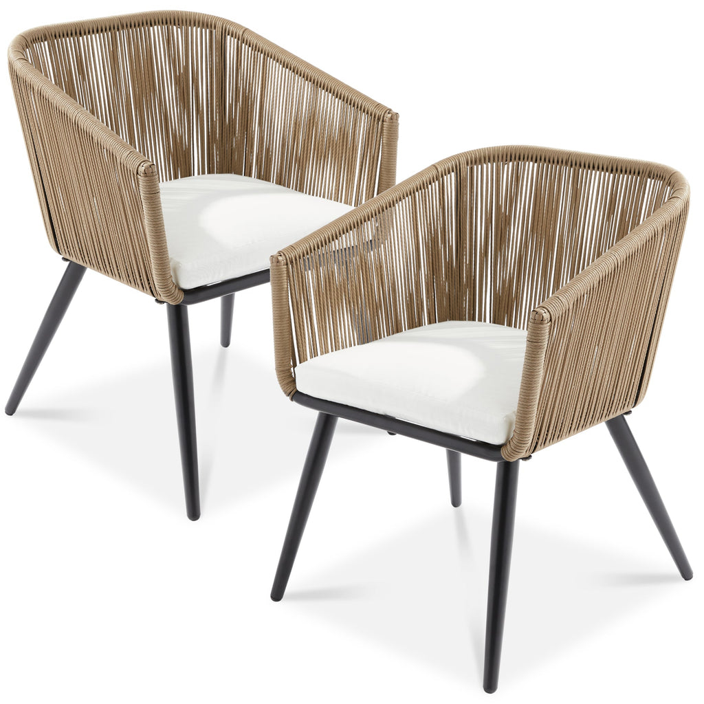 Set of 2 Outdoor Woven Wicker Patio Dining Chairs 250lb Capacity