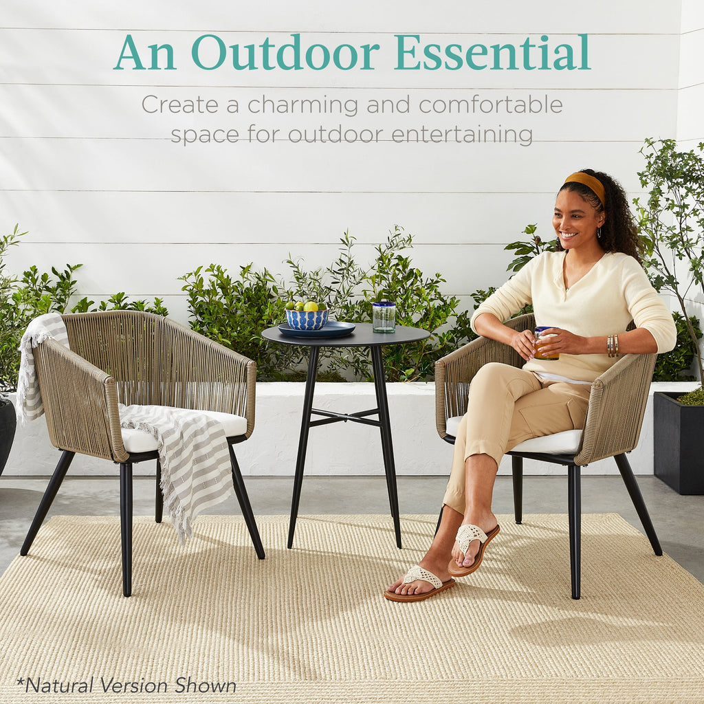 Set of 2 Outdoor Woven Wicker Patio Dining Chairs 250lb Capacity