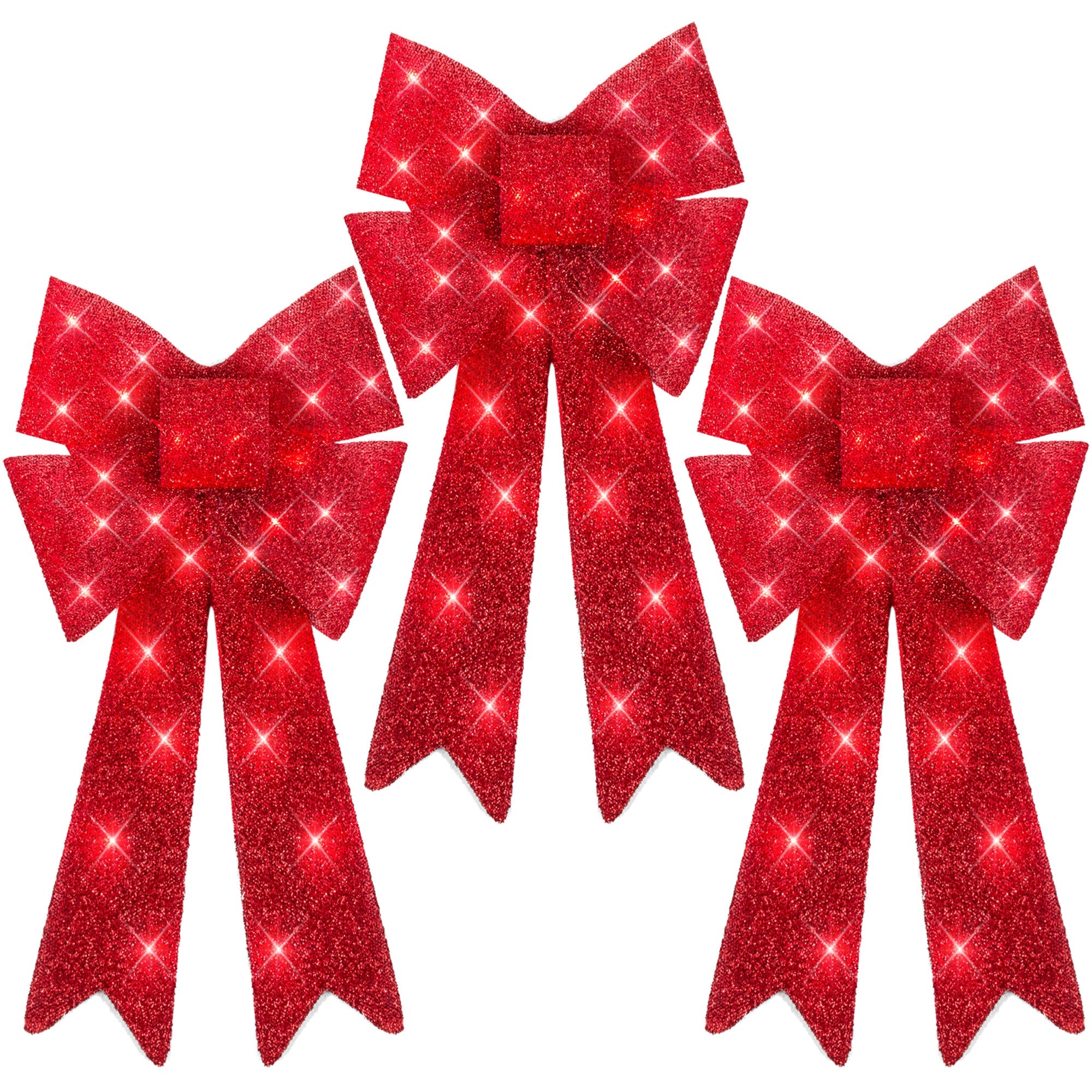 Set of 3 Pre-Lit Christmas Bow Decoration LED Holiday Decor w/ 8 Functions