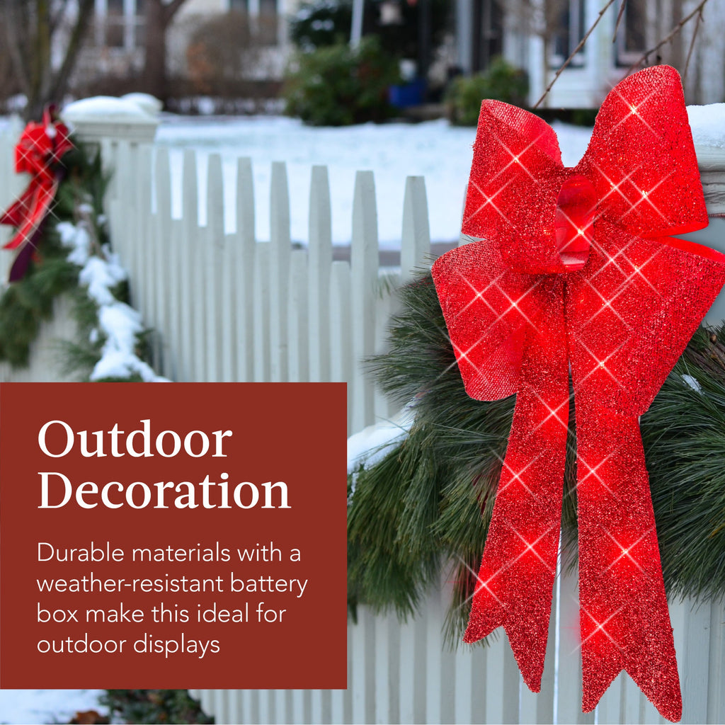 Set of 3 Pre-Lit Christmas Bow Decoration LED Holiday Decor w/ 8 Functions
