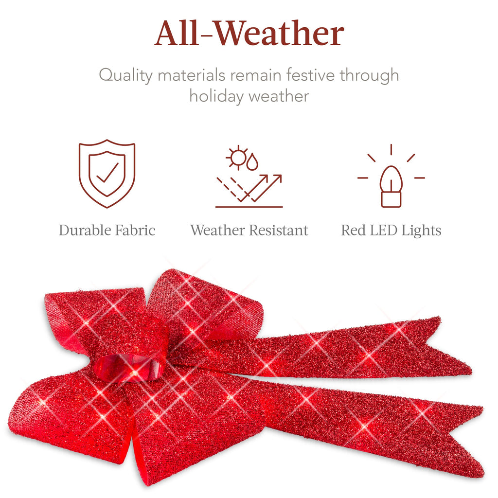 Set of 3 Pre-Lit Christmas Bow Decoration LED Holiday Decor w/ 8 Functions