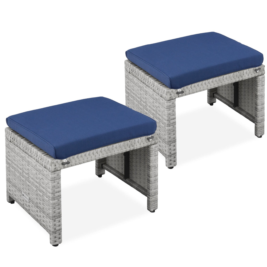 Set of 2 Multipurpose Wicker Ottomans w/ Removable Cushions Steel Frame