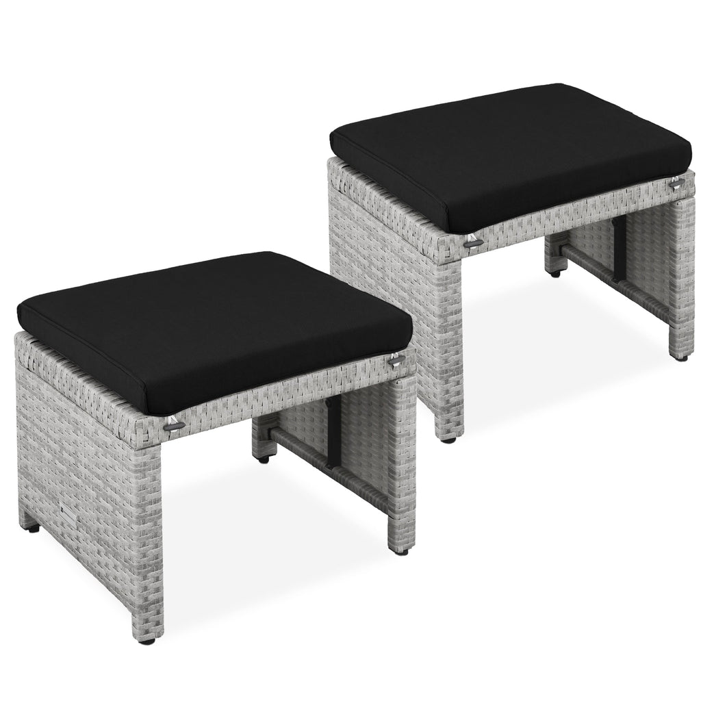 Set of 2 Multipurpose Wicker Ottomans w/ Removable Cushions Steel Frame