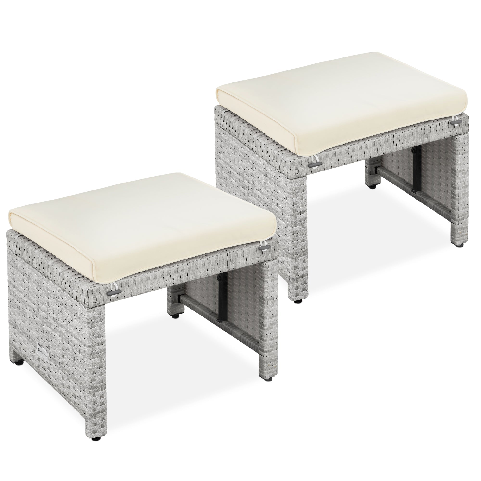 Set of 2 Multipurpose Wicker Ottomans w/ Removable Cushions Steel Frame