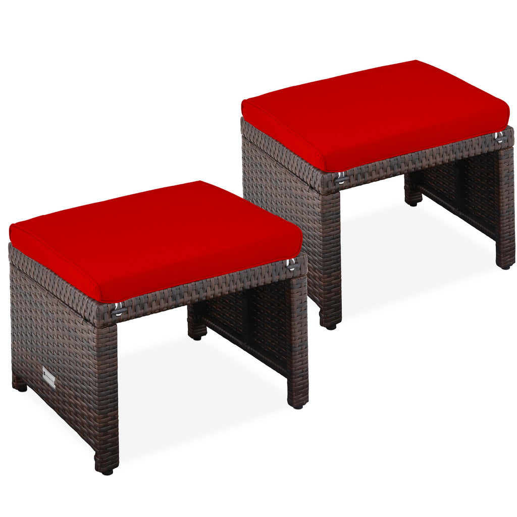 Set of 2 Multipurpose Wicker Ottomans w/ Removable Cushions Steel Frame