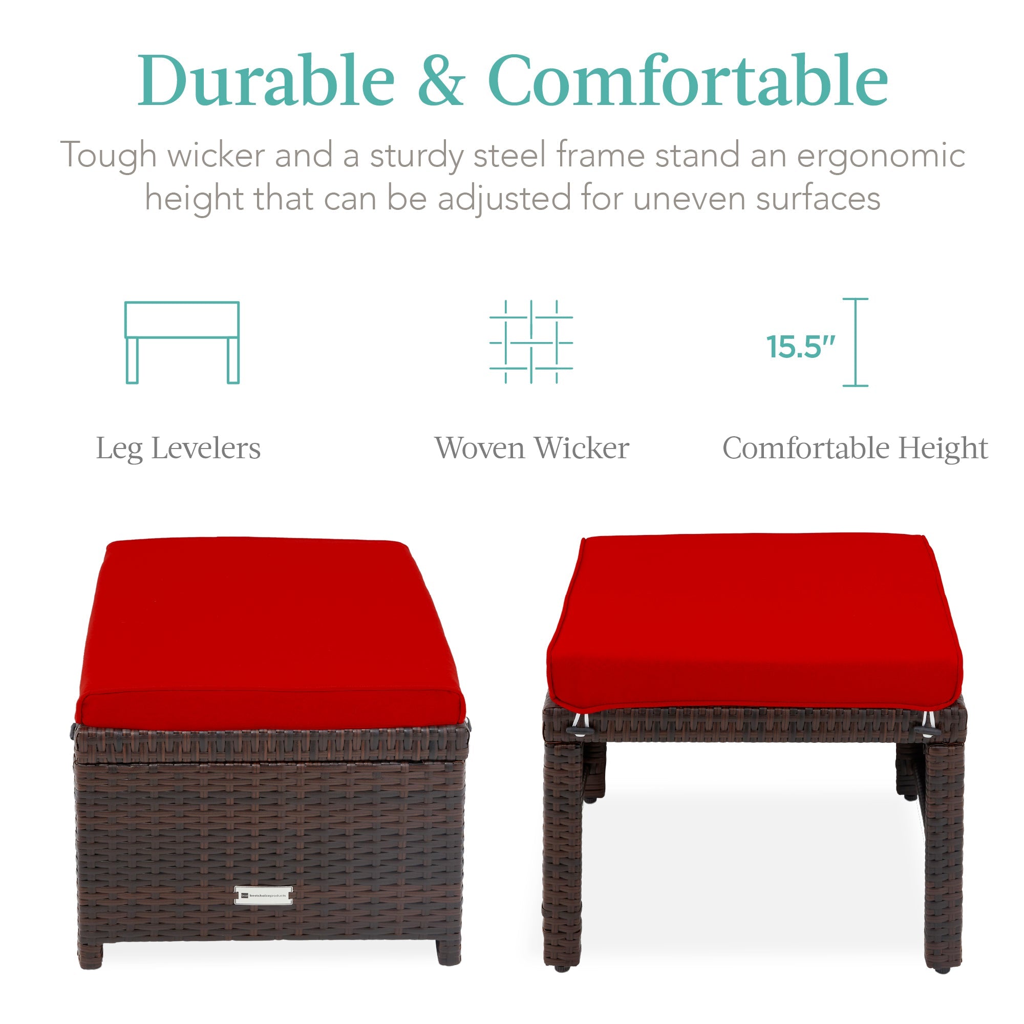 Set of 2 Multipurpose Wicker Ottomans w/ Removable Cushions Steel Frame