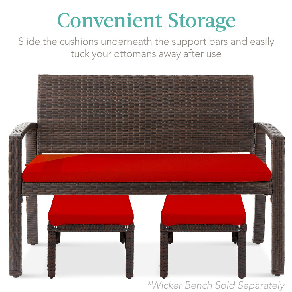 Set of 2 Multipurpose Wicker Ottomans w/ Removable Cushions Steel Frame