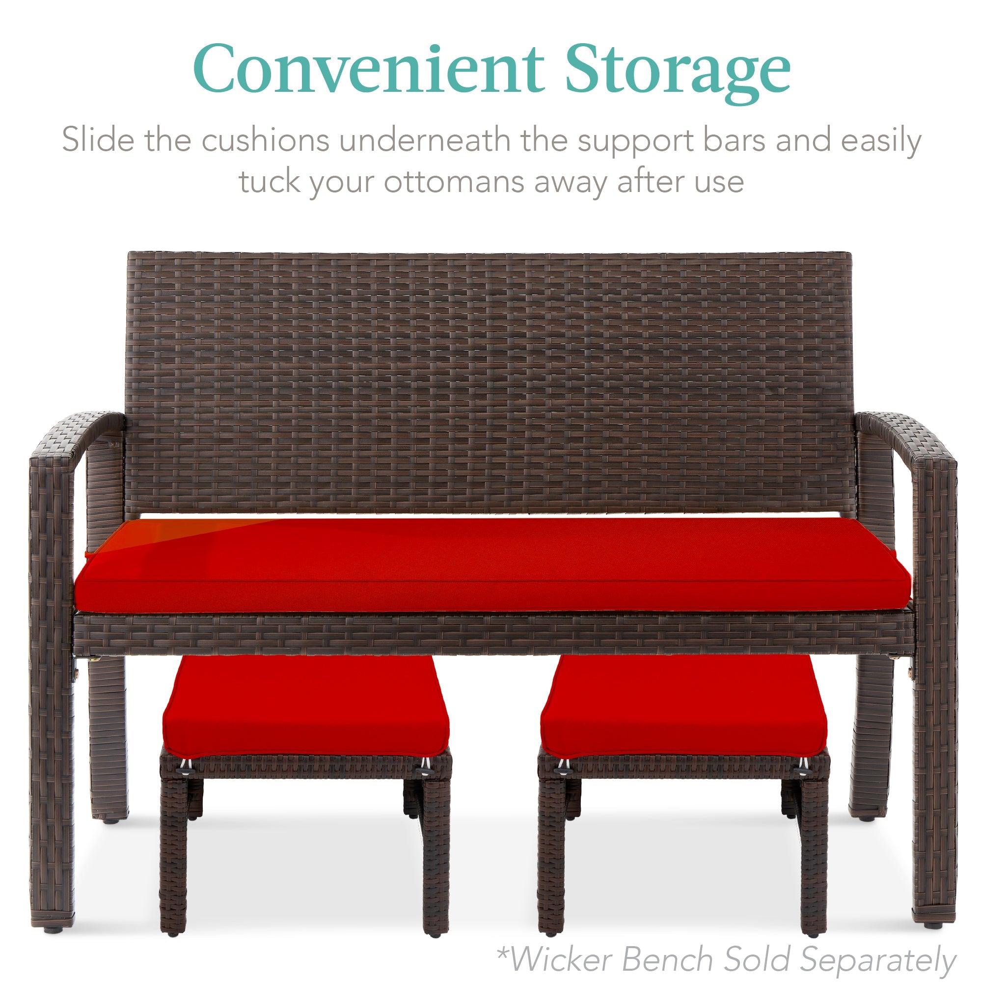 Set of 2 Multipurpose Wicker Ottomans w/ Removable Cushions Steel Frame