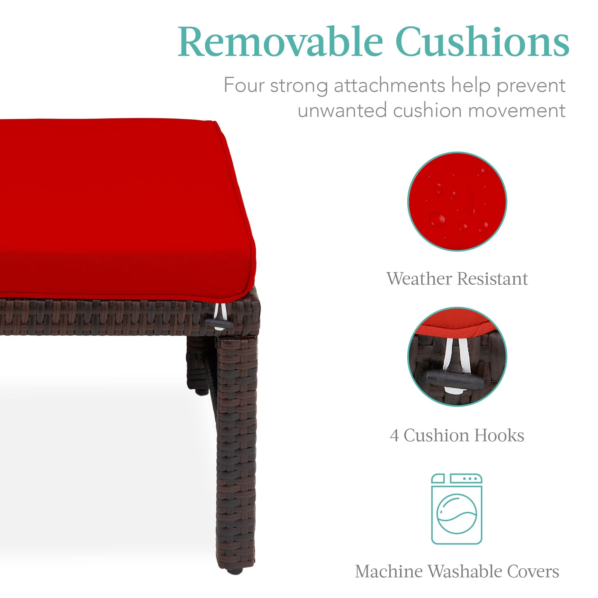 Set of 2 Multipurpose Wicker Ottomans w/ Removable Cushions Steel Frame