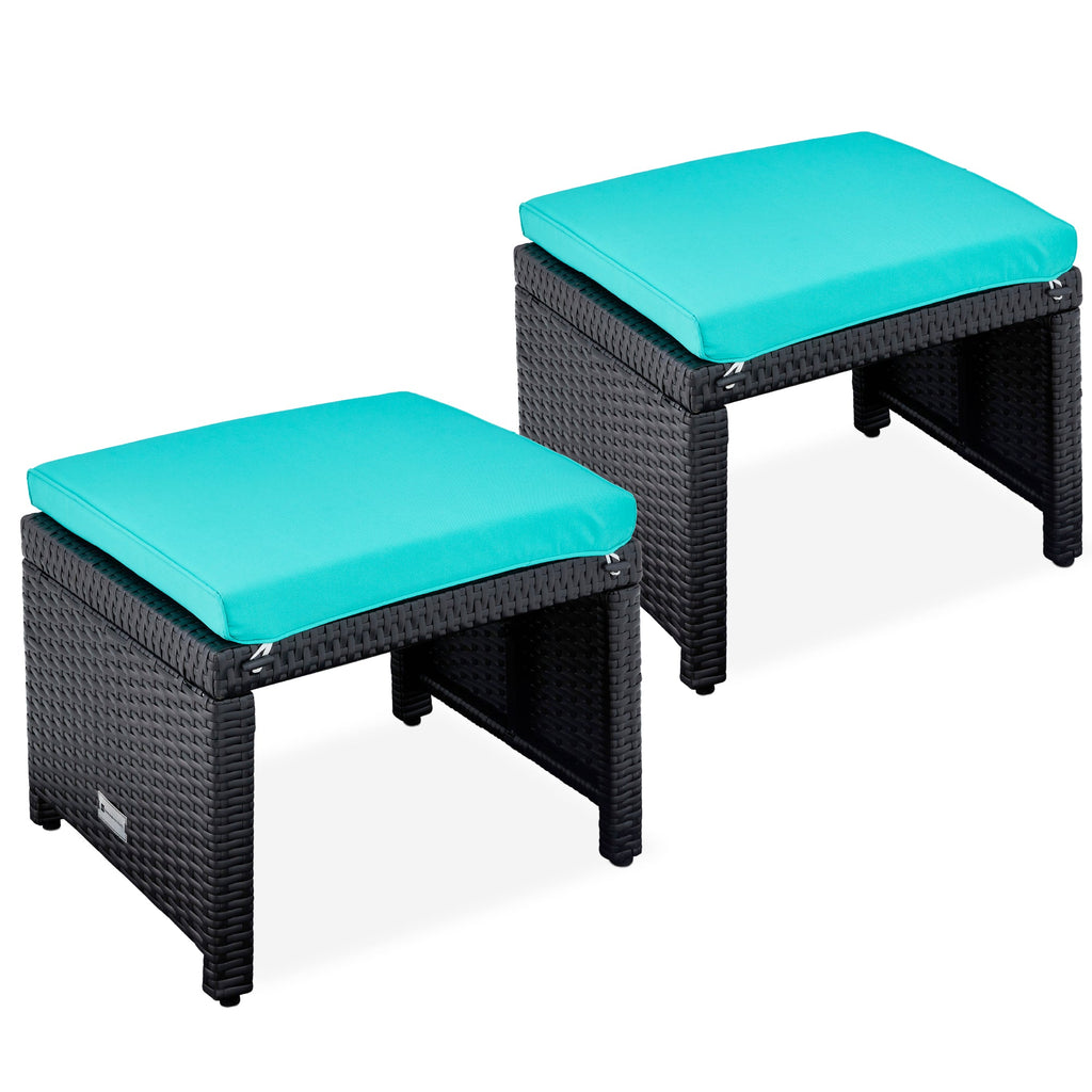 Set of 2 Multipurpose Wicker Ottomans w/ Removable Cushions Steel Frame
