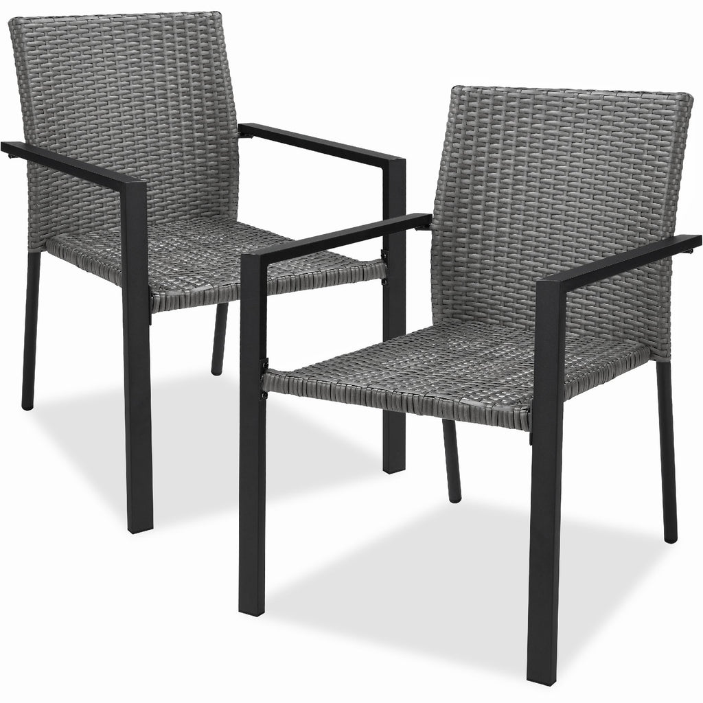 Set of 2 Stackable Wicker Chairs w/ Armrests Steel Accent Furniture