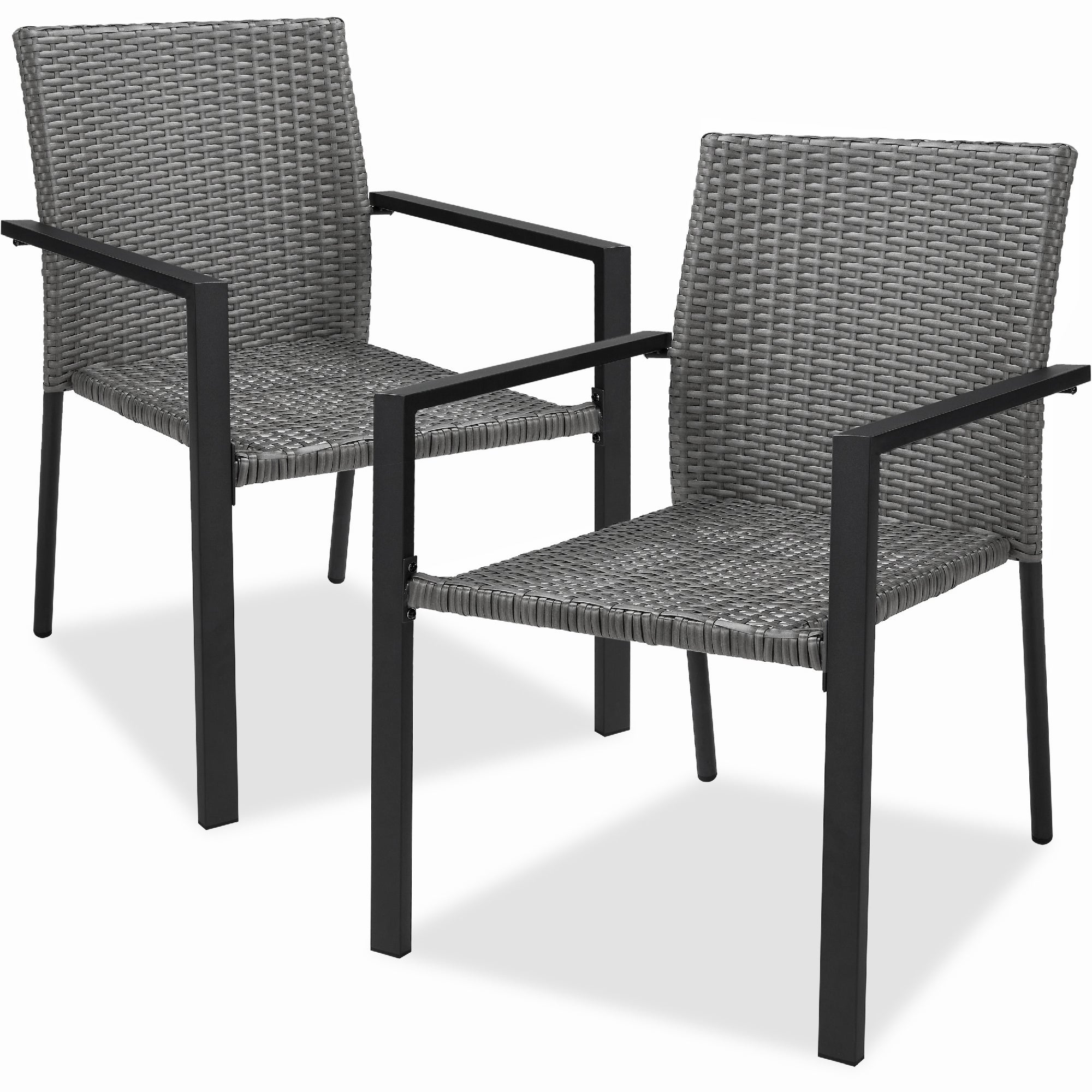 Set of 2 Stackable Wicker Chairs w/ Armrests Steel Accent Furniture