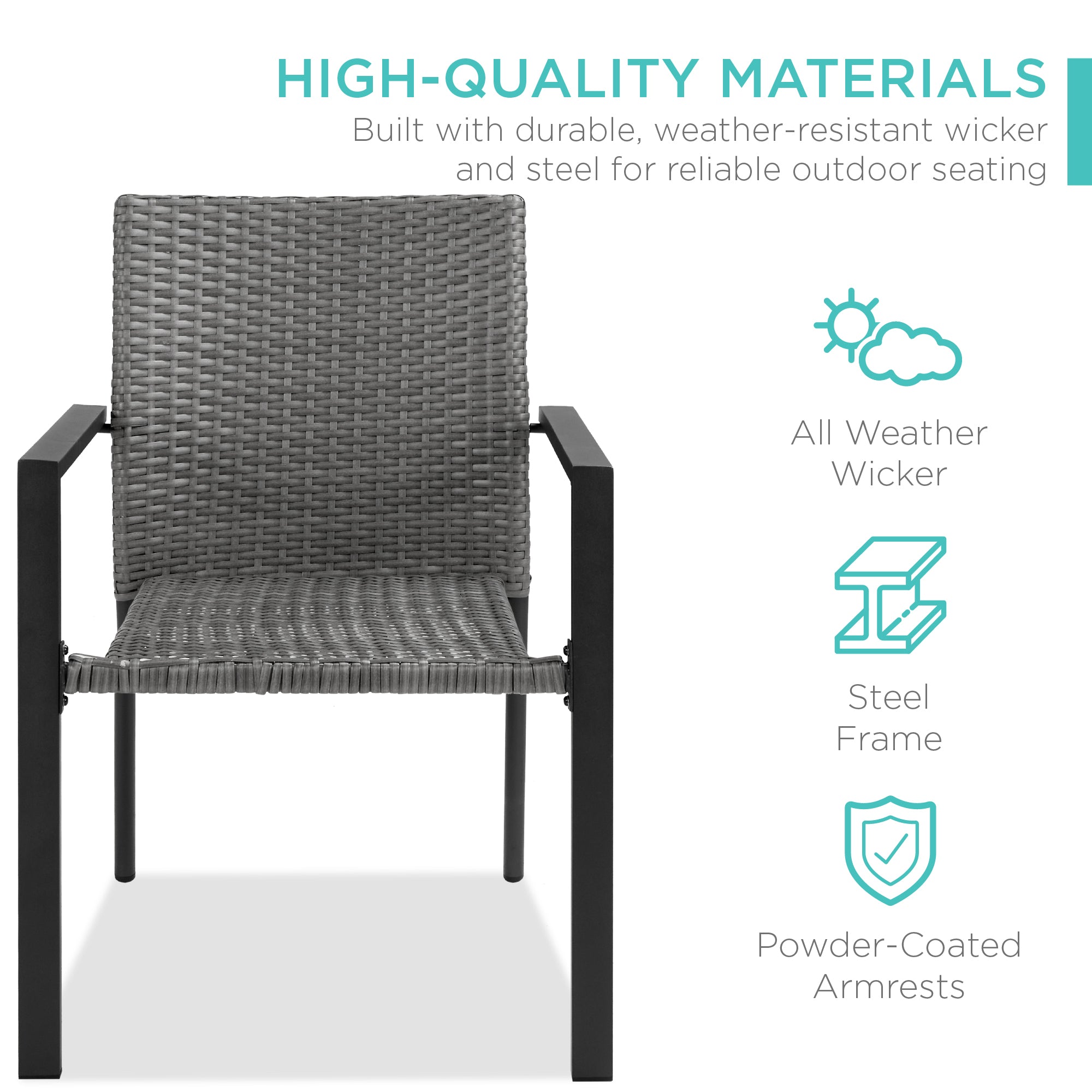 Set of 2 Stackable Wicker Chairs w/ Armrests Steel Accent Furniture