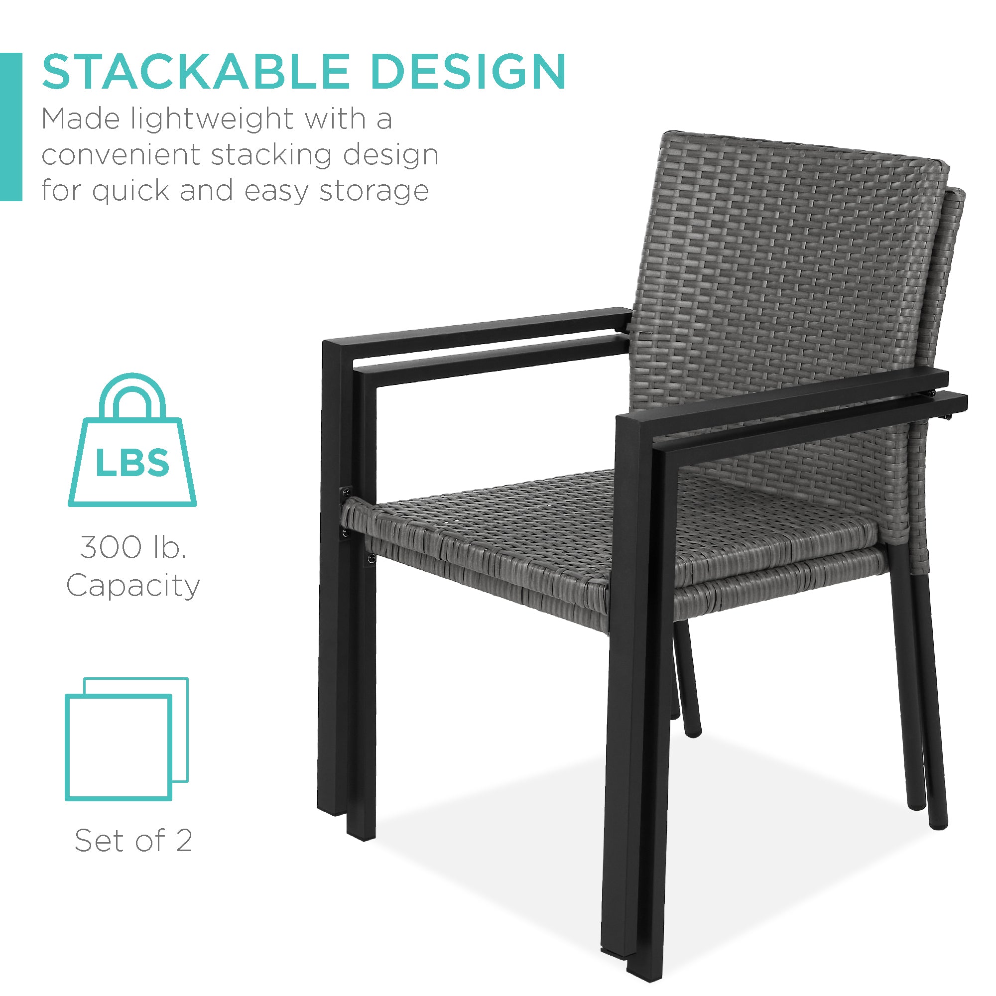 Set of 2 Stackable Wicker Chairs w/ Armrests Steel Accent Furniture