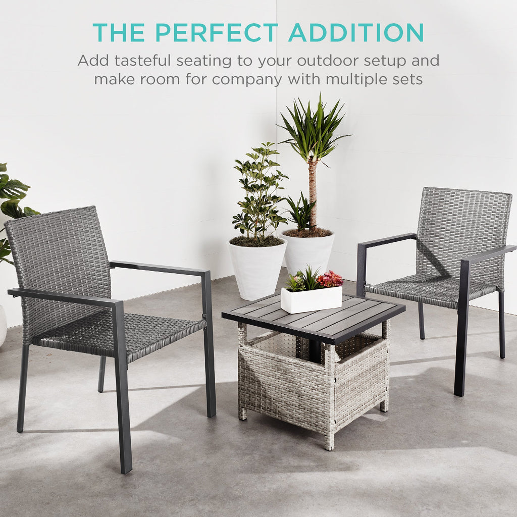 Set of 2 Stackable Wicker Chairs w/ Armrests Steel Accent Furniture