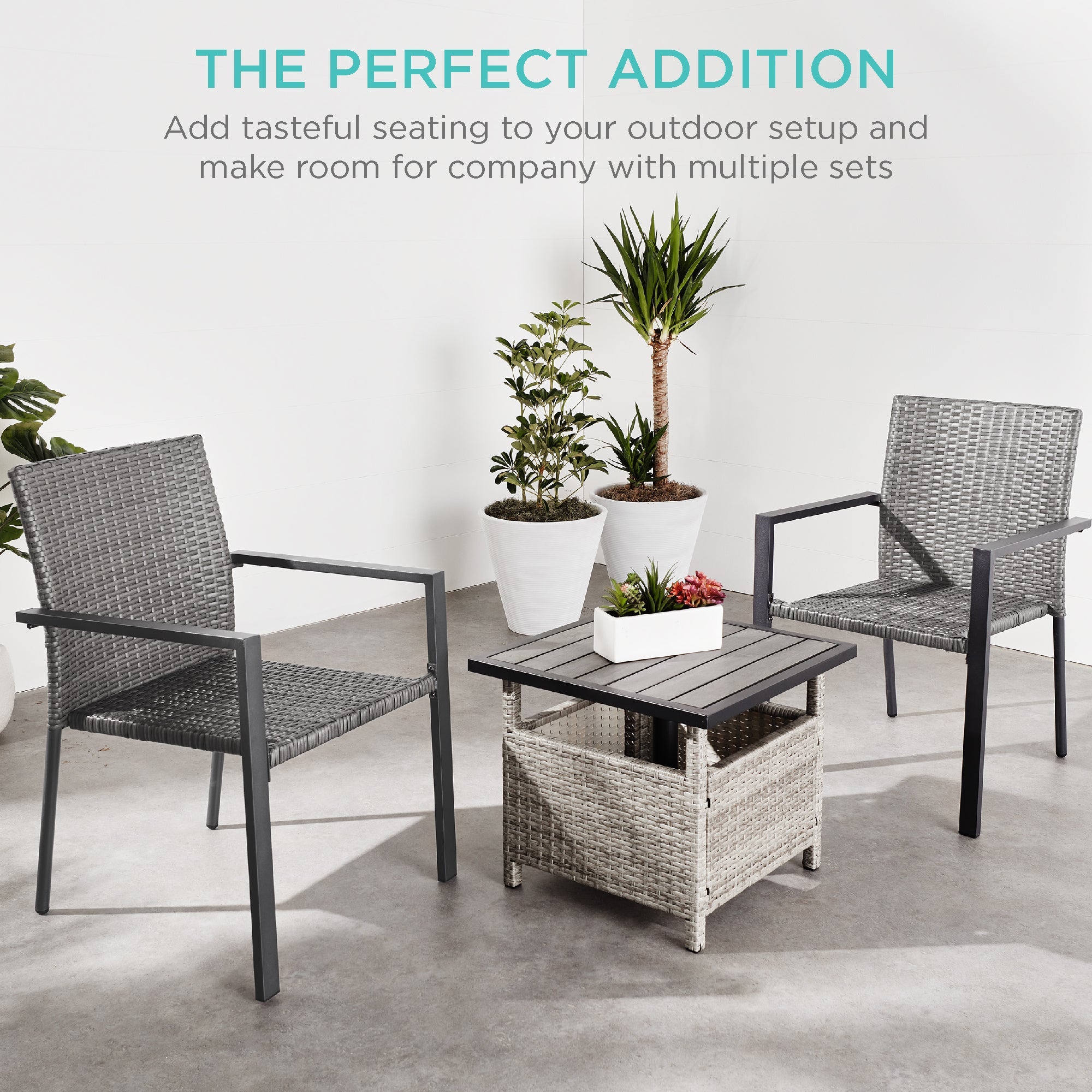 Set of 2 Stackable Wicker Chairs w/ Armrests Steel Accent Furniture
