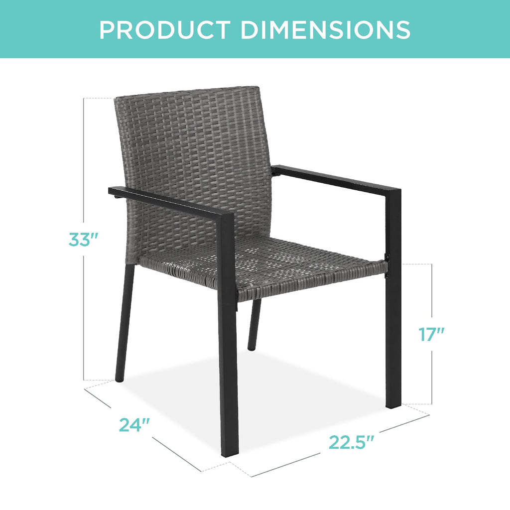 Set of 2 Stackable Wicker Chairs w/ Armrests Steel Accent Furniture