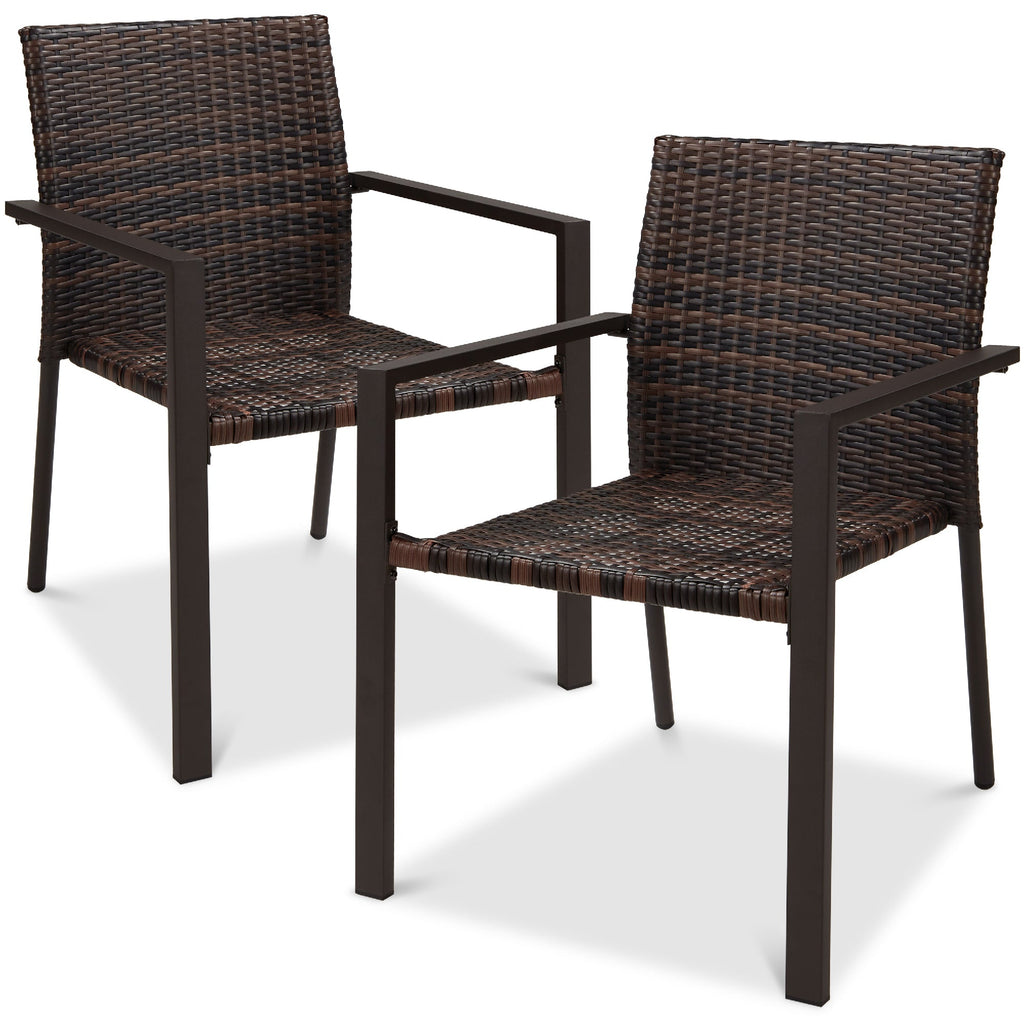 Set of 2 Stackable Wicker Chairs w/ Armrests Steel Accent Furniture