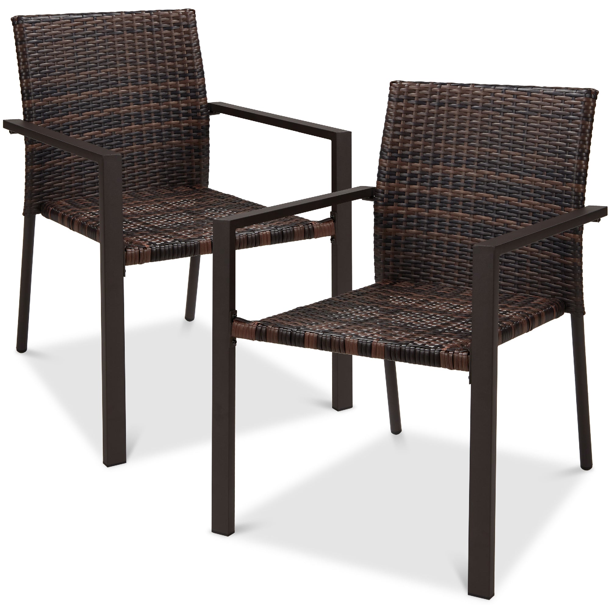 Set of 2 Stackable Wicker Chairs w/ Armrests Steel Accent Furniture