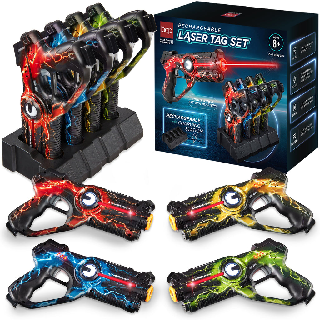 Set of 4 Rechargeable Laser Tag Blasters w/ Docking Station No Vests Needed