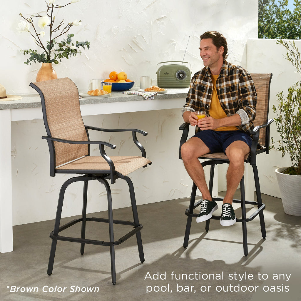 Set of 2 Swivel Barstools w/ 360 Rotation All-Weather Mesh