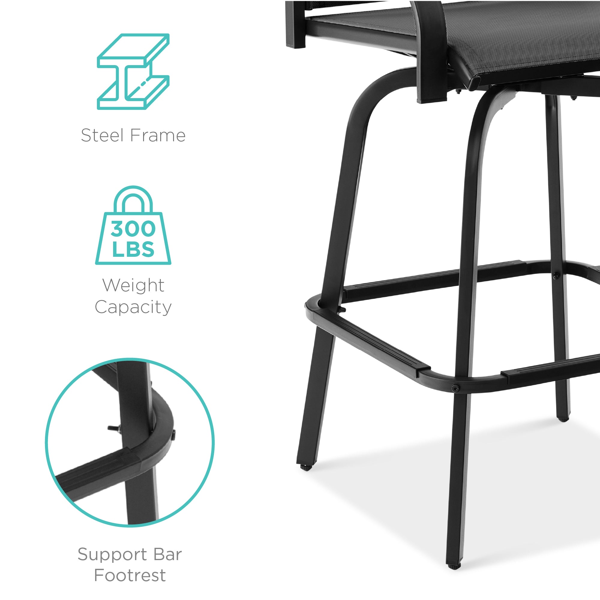 Set of 2 Swivel Barstools w/ 360 Rotation All-Weather Mesh