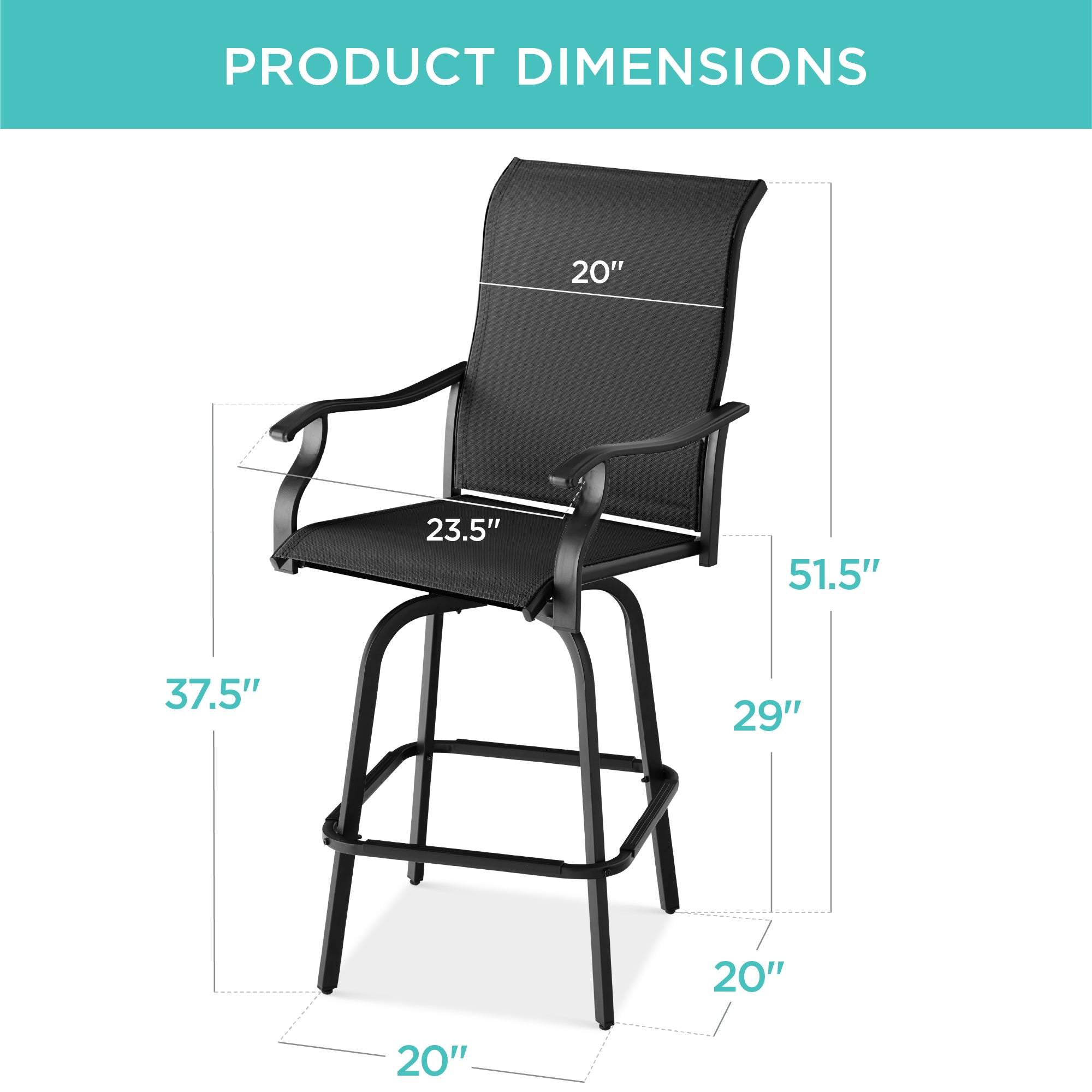 Set of 2 Swivel Barstools w/ 360 Rotation All-Weather Mesh