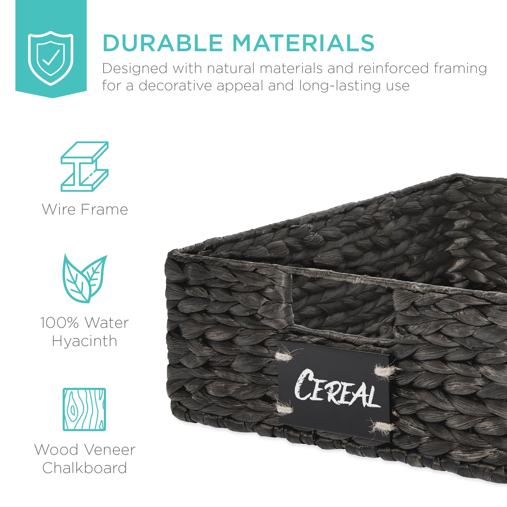 Set of 4 Water Hyacinth Pantry Baskets w/ Chalkboard Chalk Marker