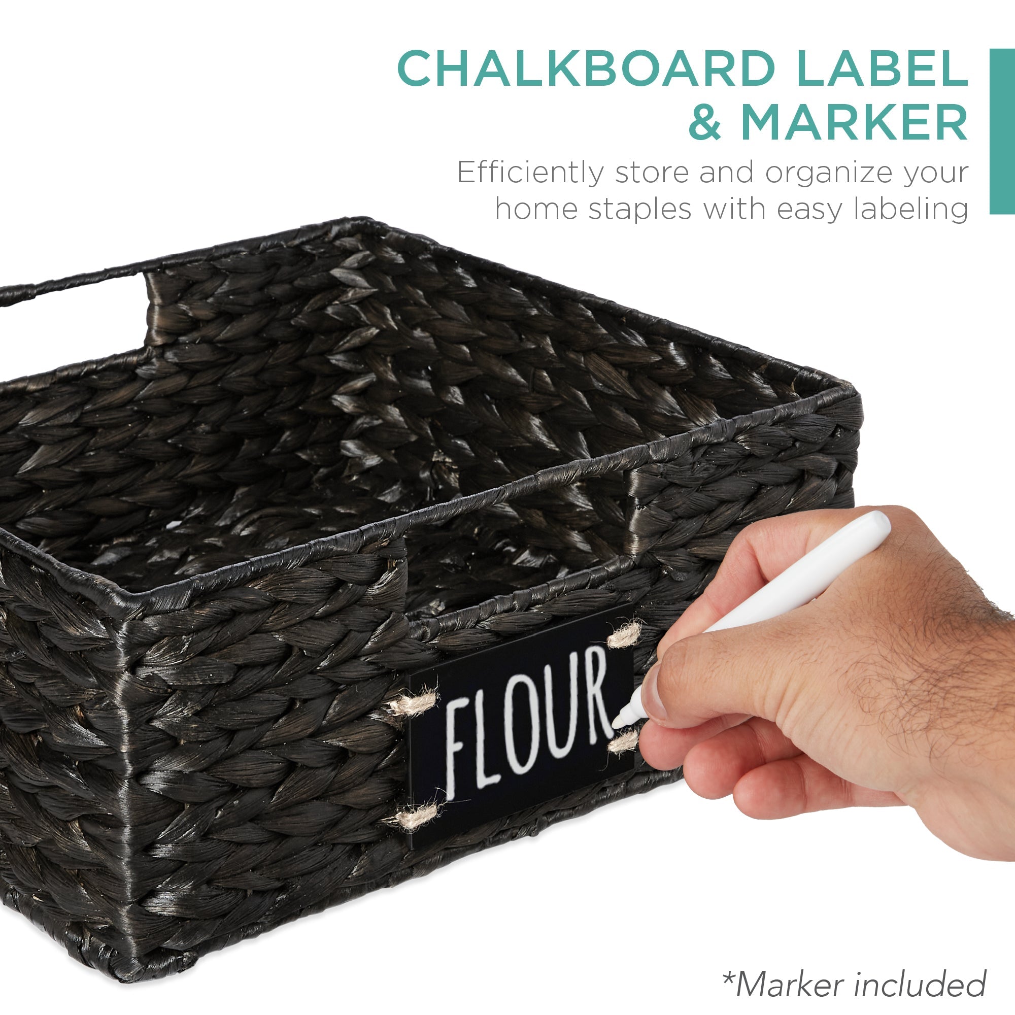Set of 4 Water Hyacinth Pantry Baskets w/ Chalkboard Marker - 13in