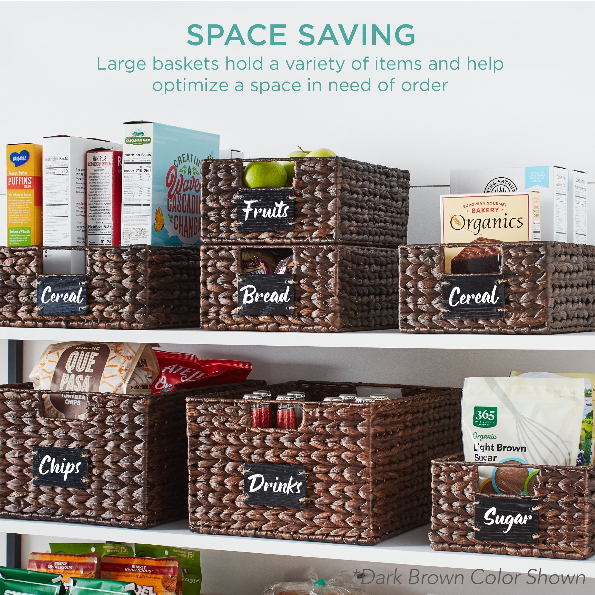 Set of 4 Water Hyacinth Pantry Baskets w/ Chalkboard Marker - 13in